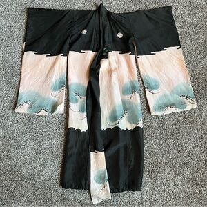 Vintage Padded Silk Kimono, 1940s Custom Made Embroidered Floor Length